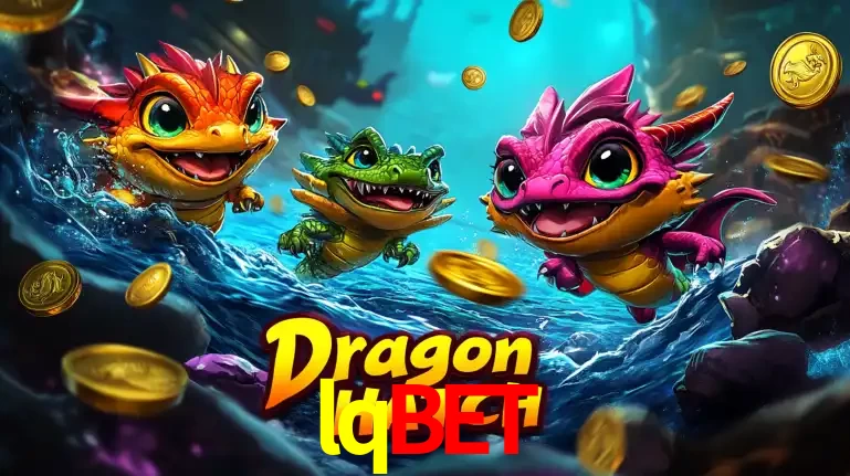 Arte promocional do jogo Dragon Hatch com três adoráveis dragões bebês nadando entre moedas de ouro, um dos slots mais divertidos para jogar no cassino lqbet.